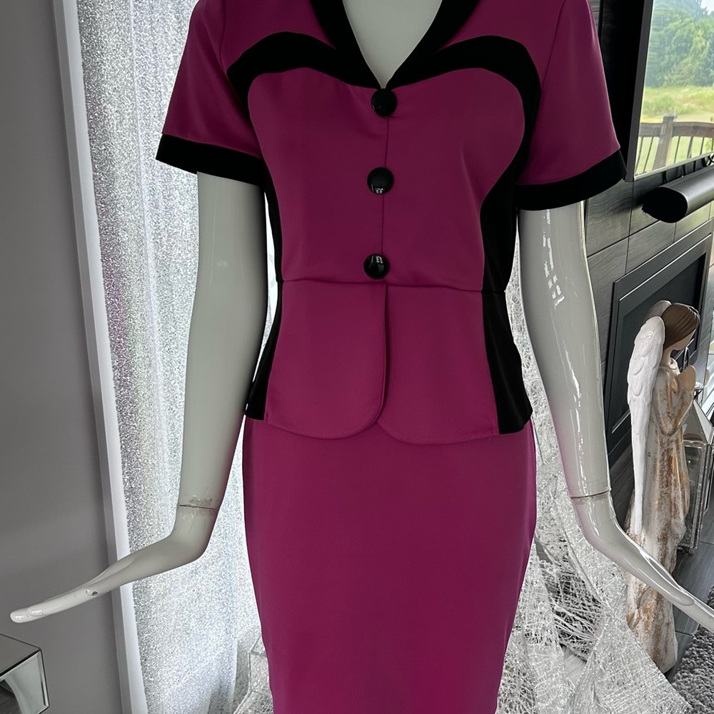 NWOT Chic Pink Magenta and Black Dress Suit (one piece)